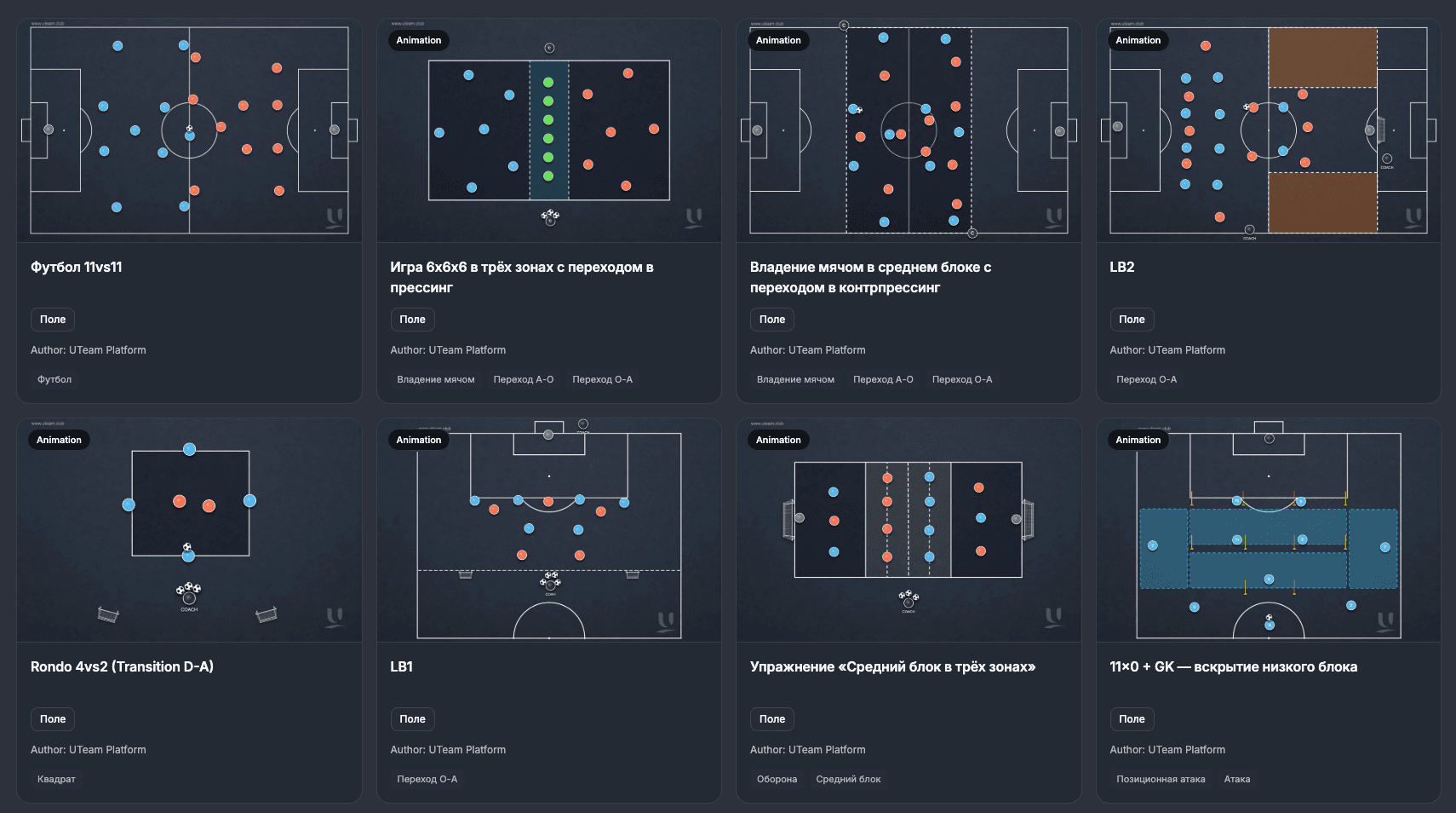 Football exercise library in UTEAM Coach