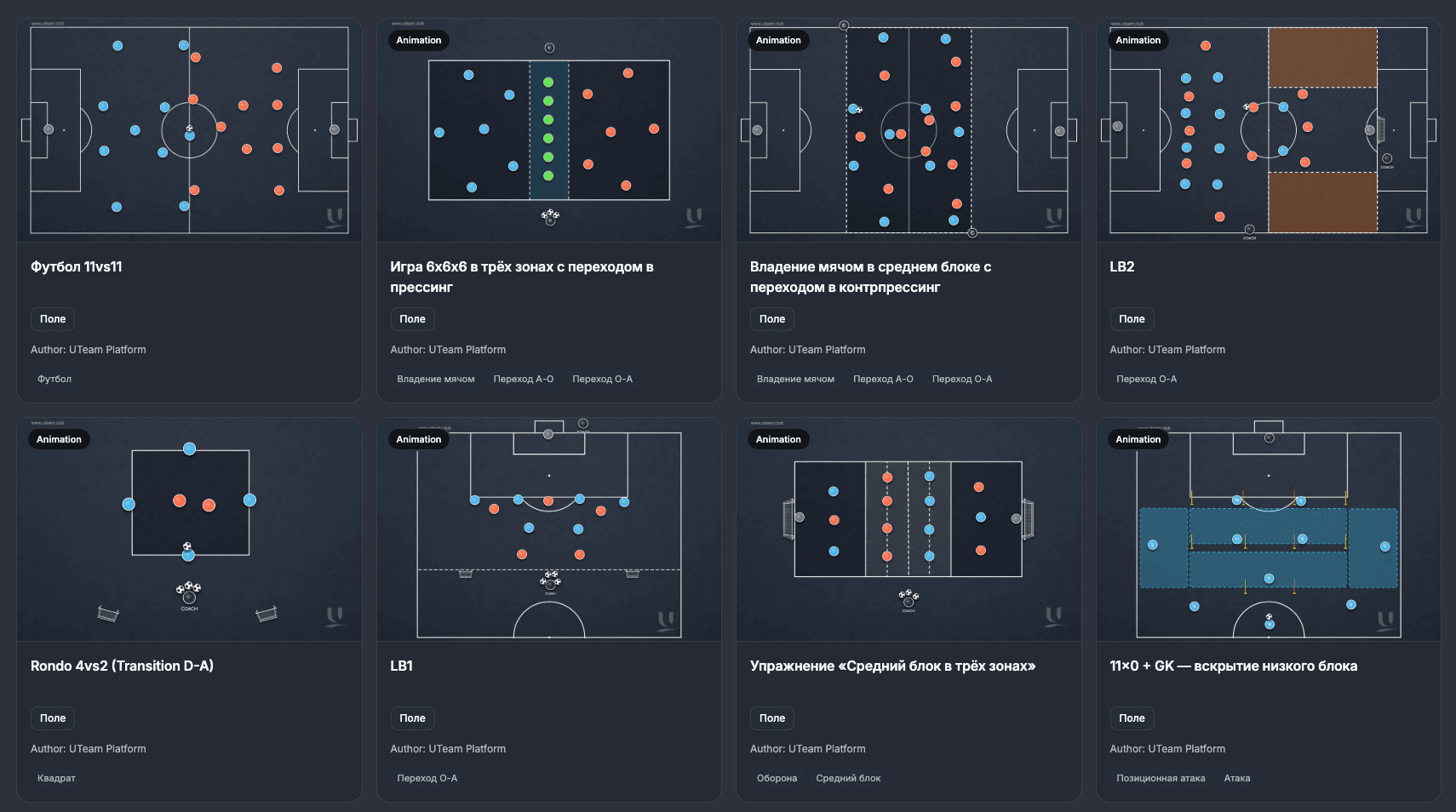 Football exercise library in UTEAM Coach