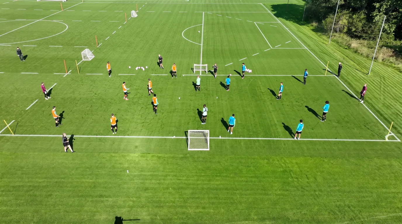 A football team training on the pitch